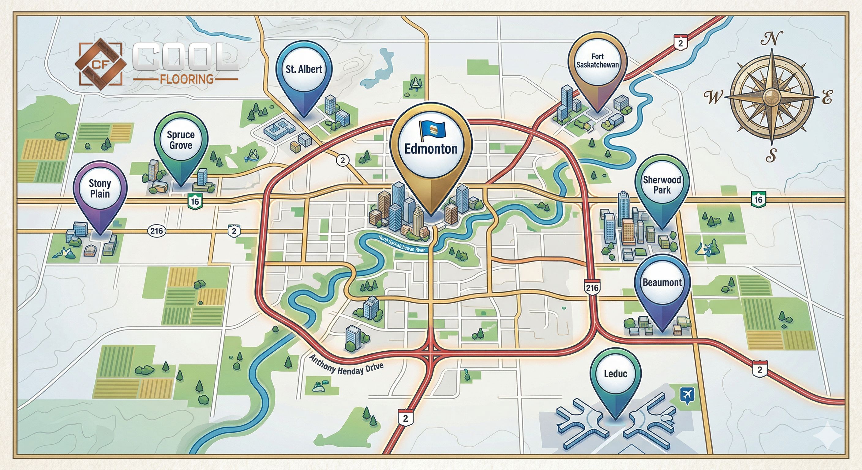 Cool Flooring Edmonton service area map